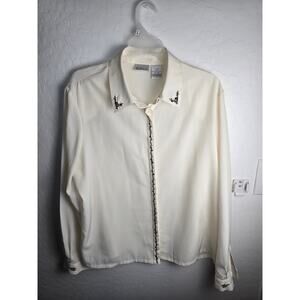 Koret Vintage Blouse Cream size 14 long sleeve button down embroidered